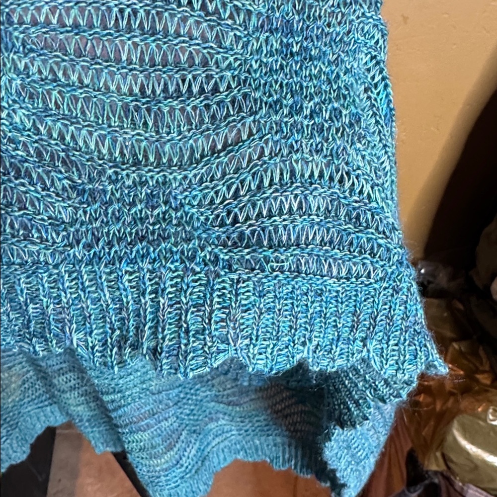 Catherine’s Blue Teal Open Front Knit Tunic Cardigan Size 2X - Picture 5 of 7